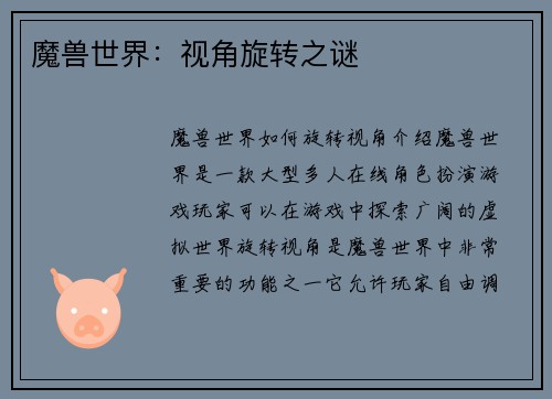 魔兽世界：视角旋转之谜